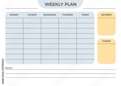 Weekly plan card template for notes in a minimalist style.