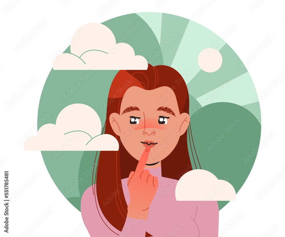 Happy Woman Character with Her Head in Clouds Having Fancy Imagination Vector Illustration Happy Woman Character with Her Head in Clouds Having Fancy Imagination Vector Illustration