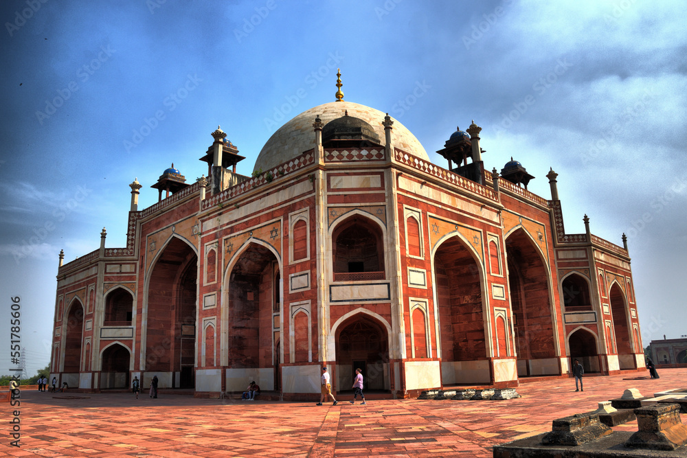 View of the main tourist spots in Delhi (India). Tomb of Humayun, Mughal emperor (16th century)