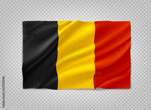 Red, Yellow and red flag of Belgium 3d vector object isolated on transparent