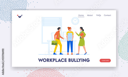 Workplace Bullying Landing Page Template. Office Woman Victim Of Social Violence. People Pointing with Fingers