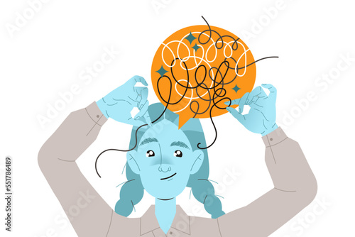 Woman Character with Creative Type of Thinking as Mindset Model in Her Head Vector Illustration