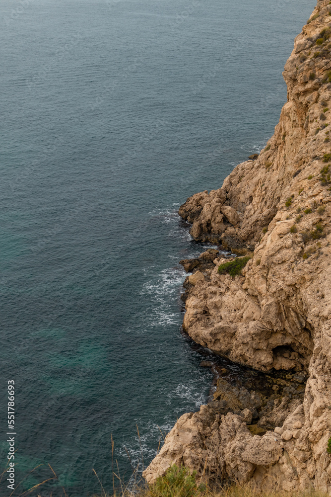 Beaches, cliffs and tourist places in the south of Spain. White coast in the Valencian Community.