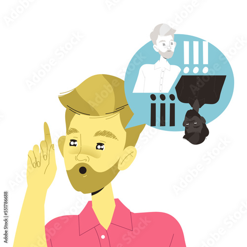 Bearded Man Character with Type of Thinking and Mindset Model in His Head Vector Illustration