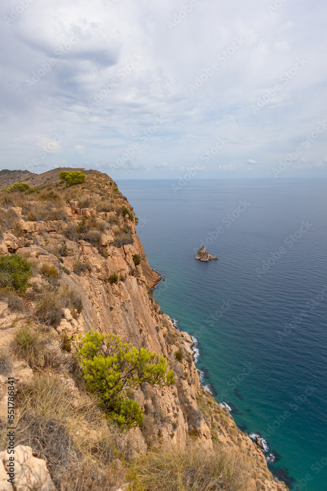 Beaches, cliffs and tourist places in the south of Spain. White coast in the Valencian Community.