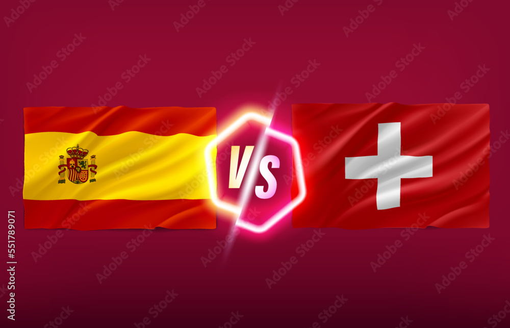 Spain versus Switzerland game template. 3d vector illustration with neon label Spain versus Switzerland game template. 3d vector illustration with neon label