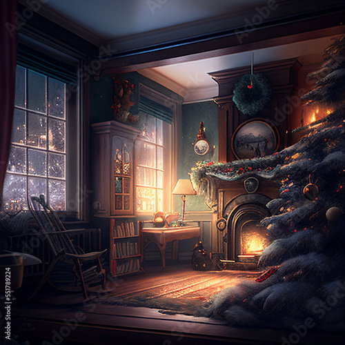 interior of a house with christmas decoration