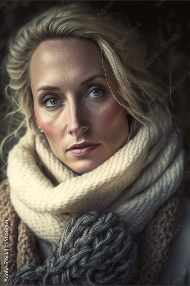 AI-generierteBlonde Frau mit Schal AI-generierteBlonde Frau mit Schal