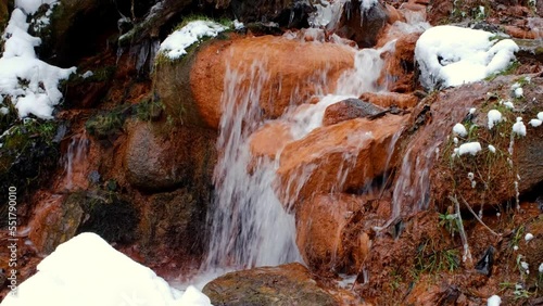 The Davida mill waterfall in winter near Cesis in Latvia. Gauja National Nature Park photo