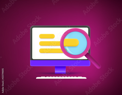 Business analytics comcept with magnifier. 3d vector illustration