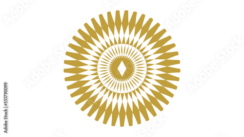 A transparent golden art deco spiral shape design element.