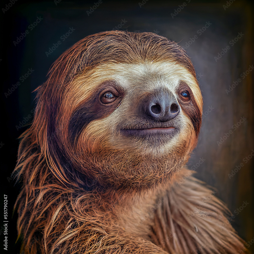 Fototapeta premium portrait of a sloth, generative ai illustration