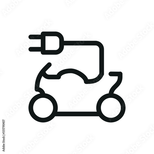 Electric motorcycle isolated icon, motorcycle silhouette with electric plug vector icon with editable stroke