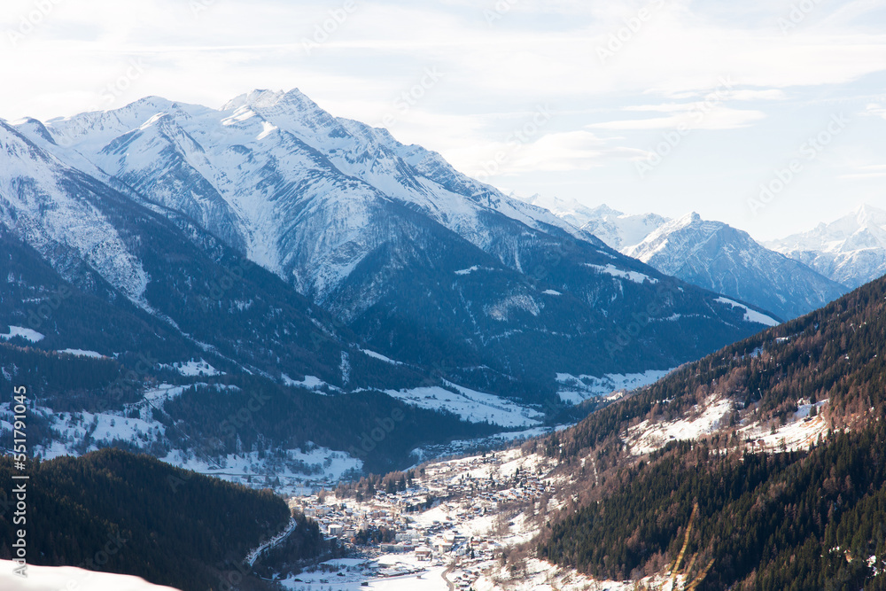 Snowy mountain during the day in winter. Swiss alps