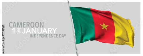 Cameroon happy independence day greeting card, banner with template text vector illustration