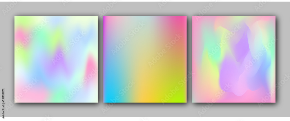 Rainbow Gradient Set. Color Background. Pink, Green, Red, Blue, Violet, Yellow Blurred Mesh. Vector Modern Banners. AbstractBright Wallpaper. Technology Cover And Template Design.