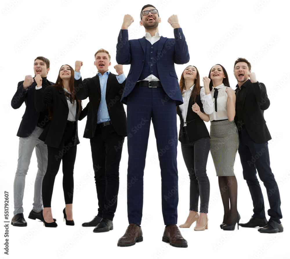 confident businessman standing at the front of the business team. confident businessman standing at the front of the business team.