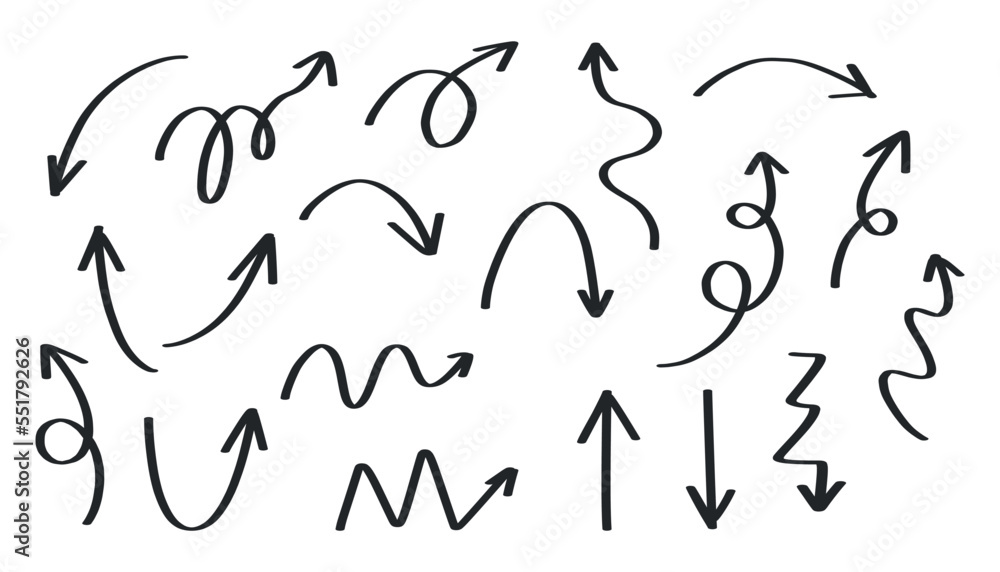 Vector arrow set. Set of hand-drawn arrows isolated, elements for presentation