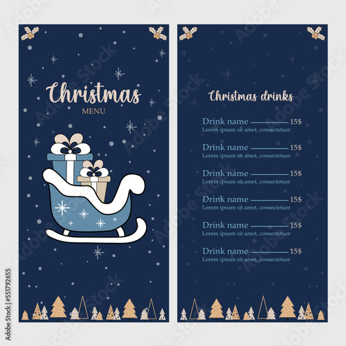 Cute and vintage Christmas menu for drinks, Christmas tome