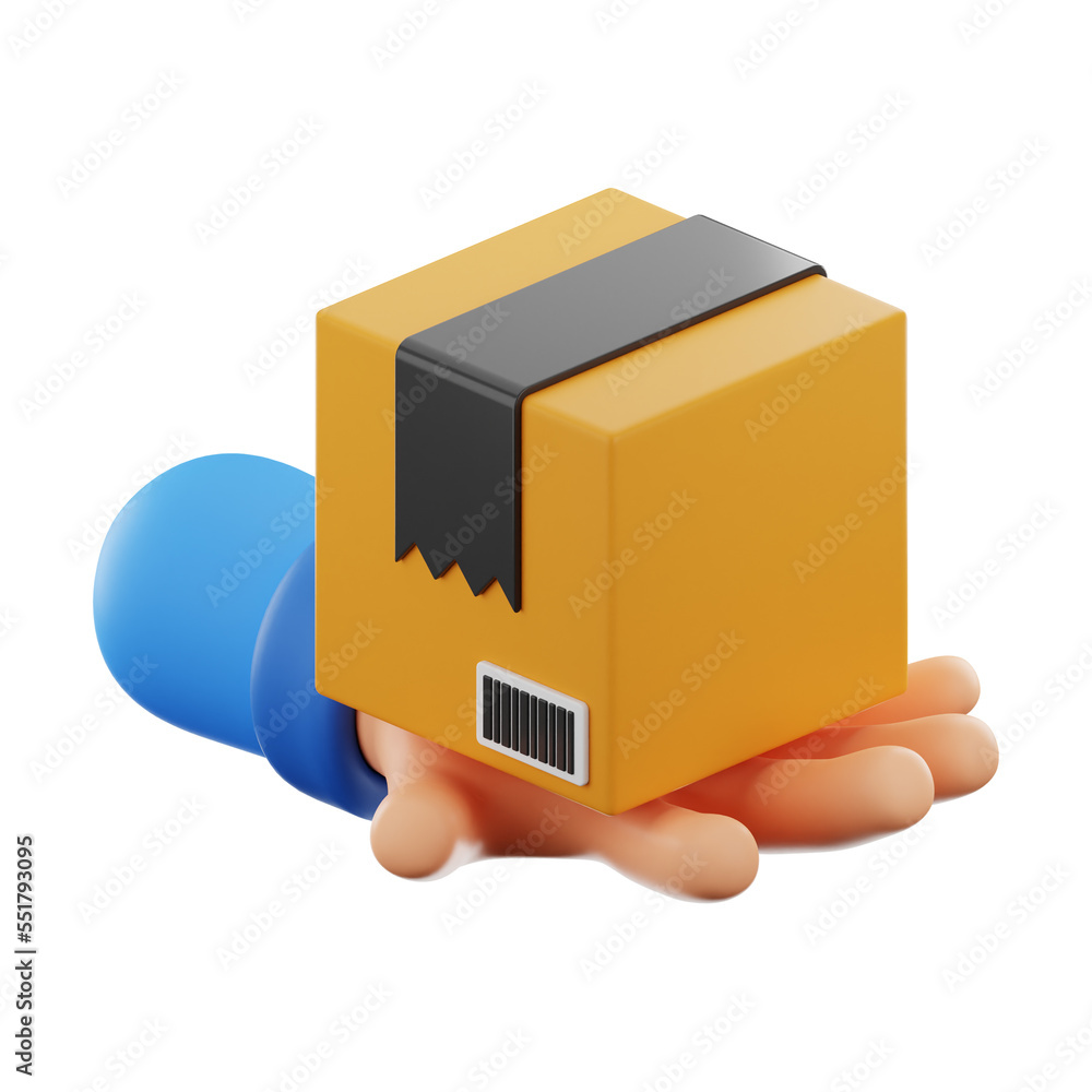 Delivery man hand carry package icon 3d rendering on isolated background Delivery man hand carry package icon 3d rendering on isolated background