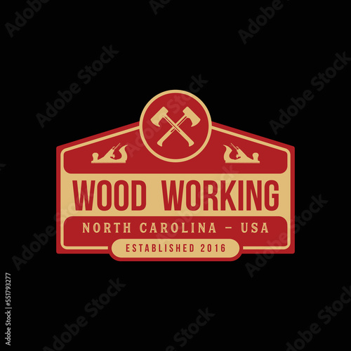 Set of vintage carpentry and hammer mechanic labels, emblems, and logo