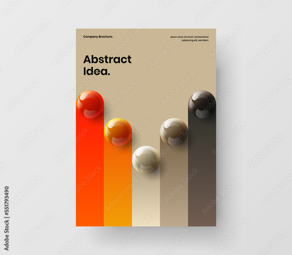Geometric book cover A4 design vector template. Fresh 3D balls banner illustration.