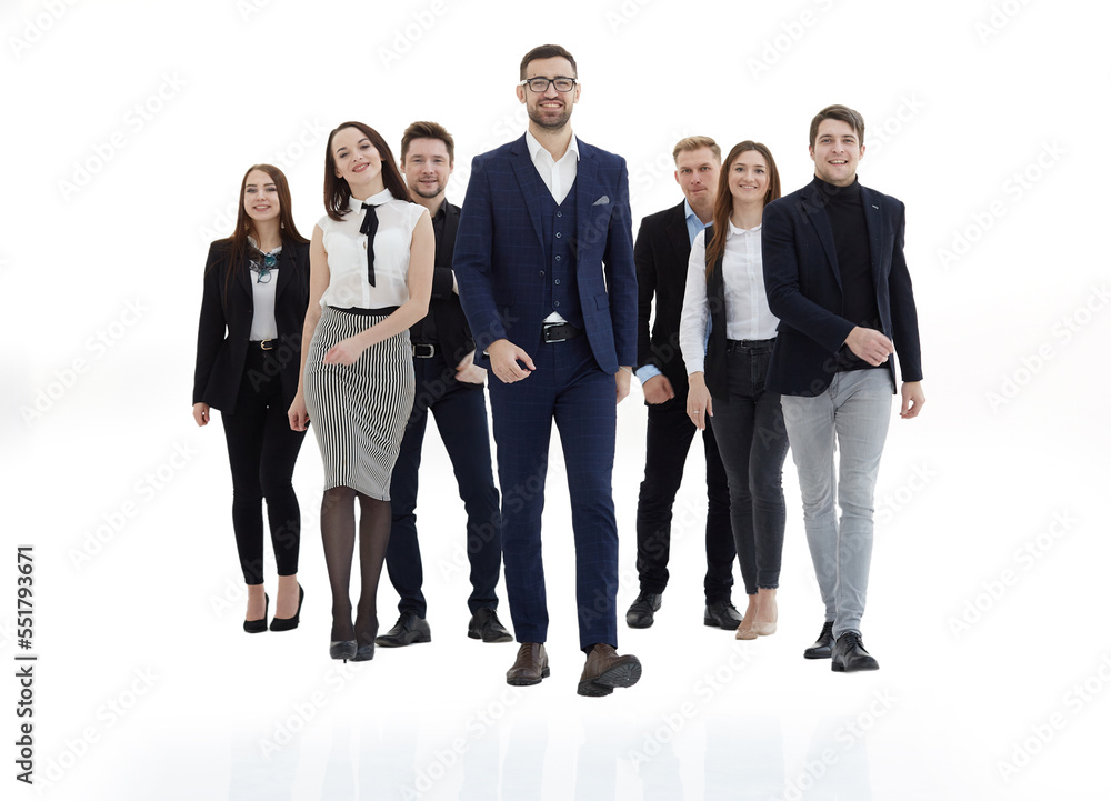 young business people walking behind their leader