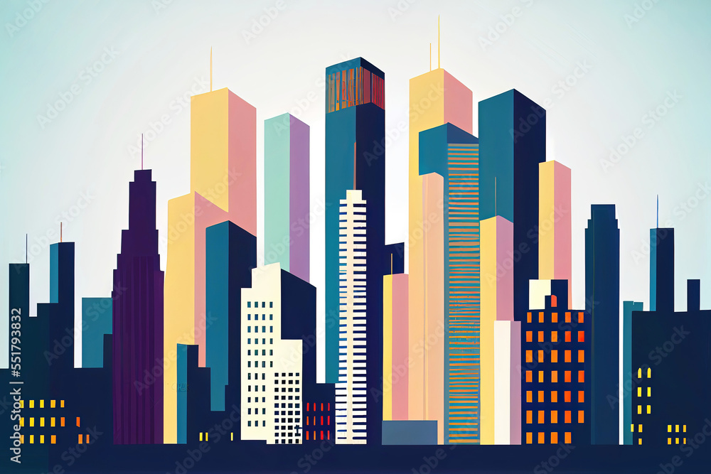 Abstract city skyline sillhouette shapes as wallpaper background illustration (Generative AI) - obrazy, fototapety, plakaty 