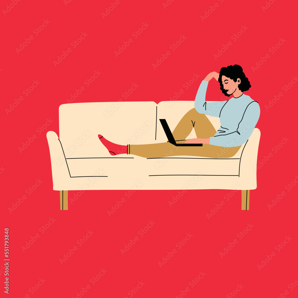 Girl sitting in sofa at home. Woman with laptop on the chair. Freelance or studying concept. Female character, chatting online using laptop, resting Girl sitting in sofa at home. Woman with laptop on the chair. Freelance or studying concept. Female character, chatting online using laptop, resting