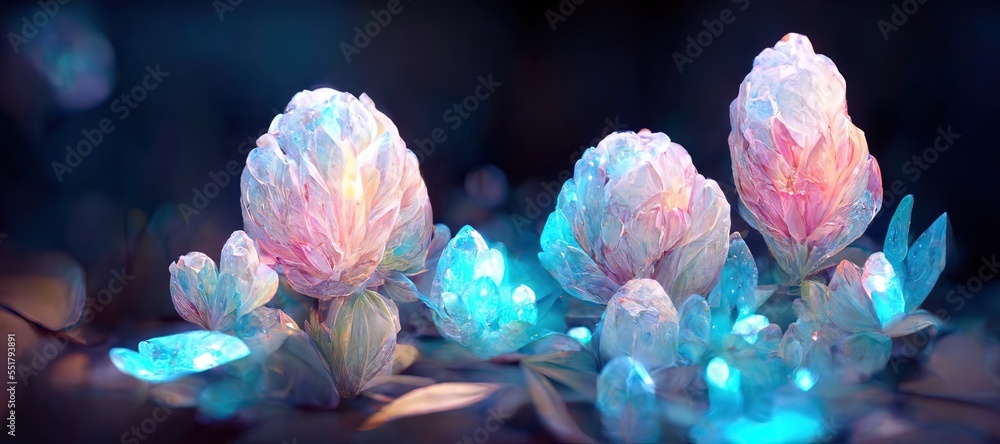 peony flowers glowing in the dark. Generative AI Stock Illustration
