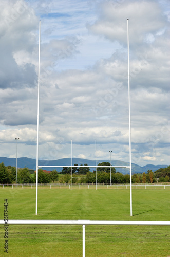 Goal Posts in Sports Field on Sunny Day 