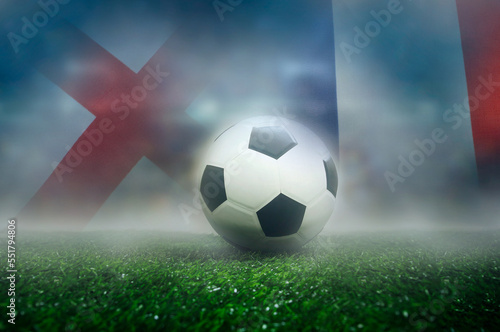 England vs France football match , Quarter-finals , national flags and soccer ball on green grass © janews094