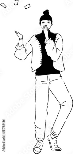 びっくりしている女性の線画