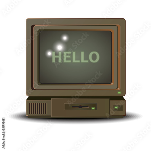 vintage 1980's personal coputer, crt display screen, vector mockup photo