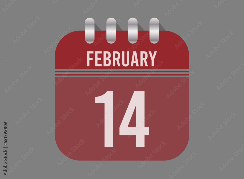 14 February calendar icon. Page vector for calendar on February days. Red design with dark background 14 February calendar icon. Page vector for calendar on February days. Red design with dark background