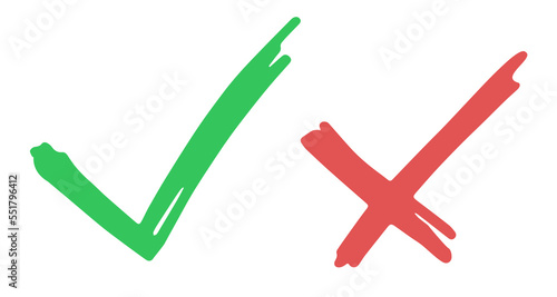 Do and Don't simple icons, hand drawn. Vector elements. Green check mark and red cross, used to indicate rules of conduct or response versions.