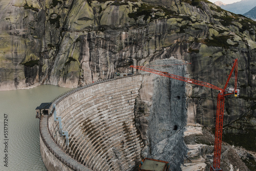 Dam construction in Grimsel Lake, Switzerland.