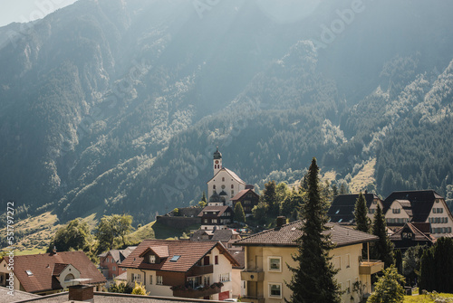 Beautiful view of Wassen village, in Uri Canton, Swiss Alps.