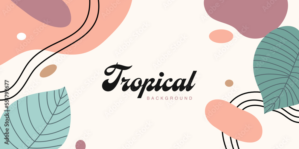 Abstract tropical floral frame in trendy design style for background and copy space. Minimalist banner template design