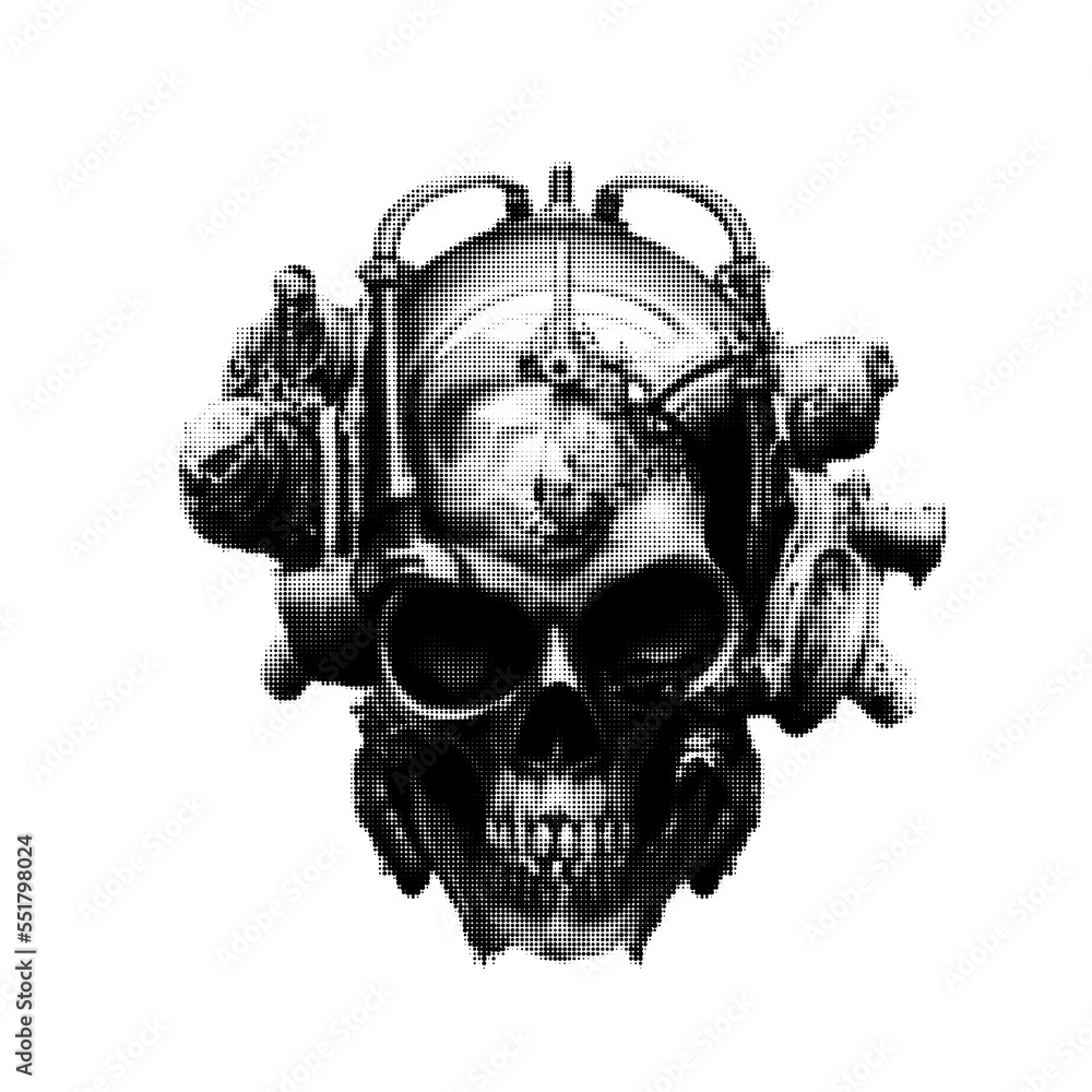 Steampunk skull. Halftone Vector illustration. Isolated on white background. Steampunk skull. Halftone Vector illustration. Isolated on white background.