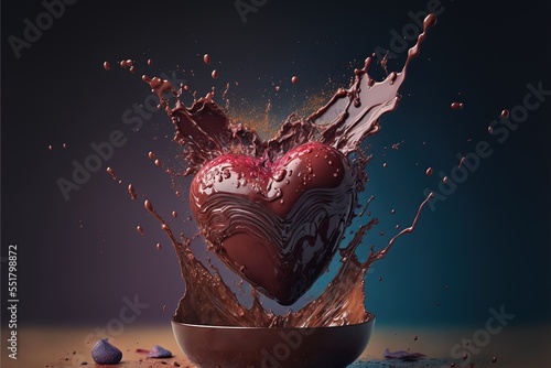 Chocolate heart splashes Royalty-free fictitious generative AI artwork that doesn't exist in real life. 