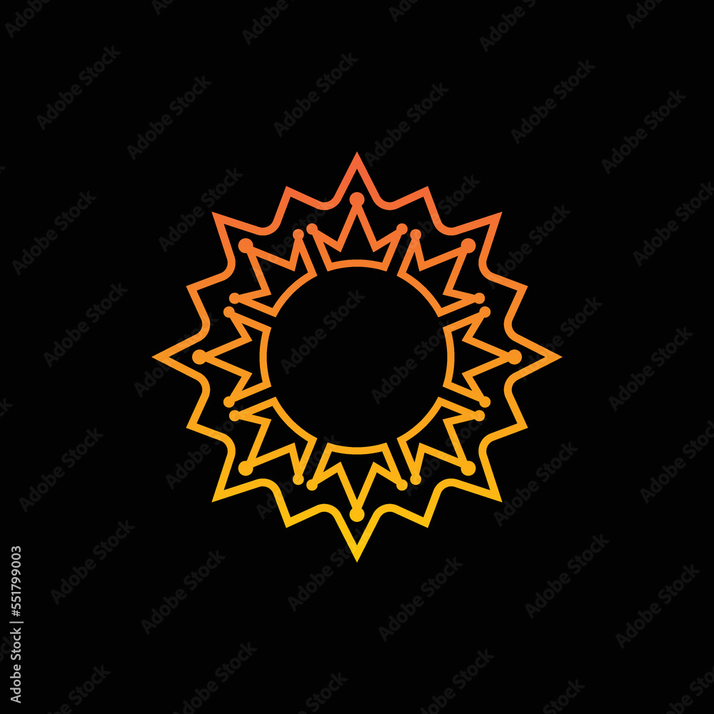 A creative logo design of a crown combination with a sun shape in a simple flat concept.