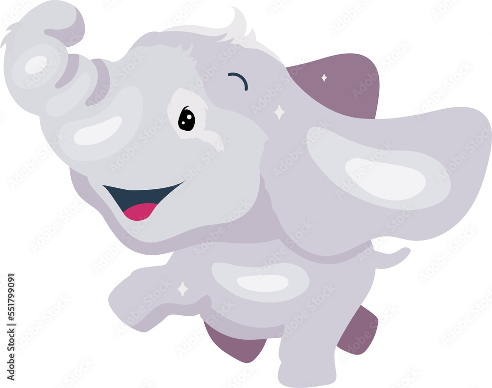 Cute happy elephant semi flat color raster character. Posing figure. Smiling stuffed toy. Full body animal on white. Simple cartoon style illustration for web graphic design and animation