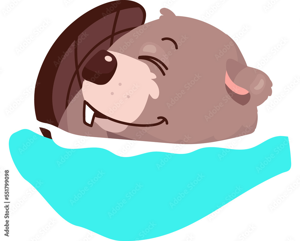 Obraz premium Cute beaver embracing tail and sleeping semi flat color raster character. Posing figure. Half body animal on white. Simple cartoon style illustration for web graphic design and animation