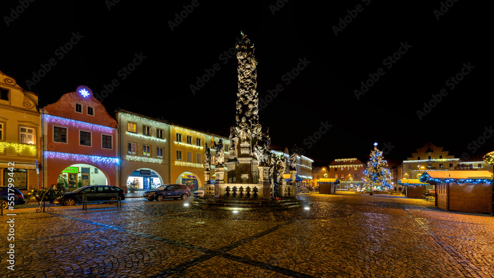 Decorated town in Advent - evening photography of the Czech city of hops