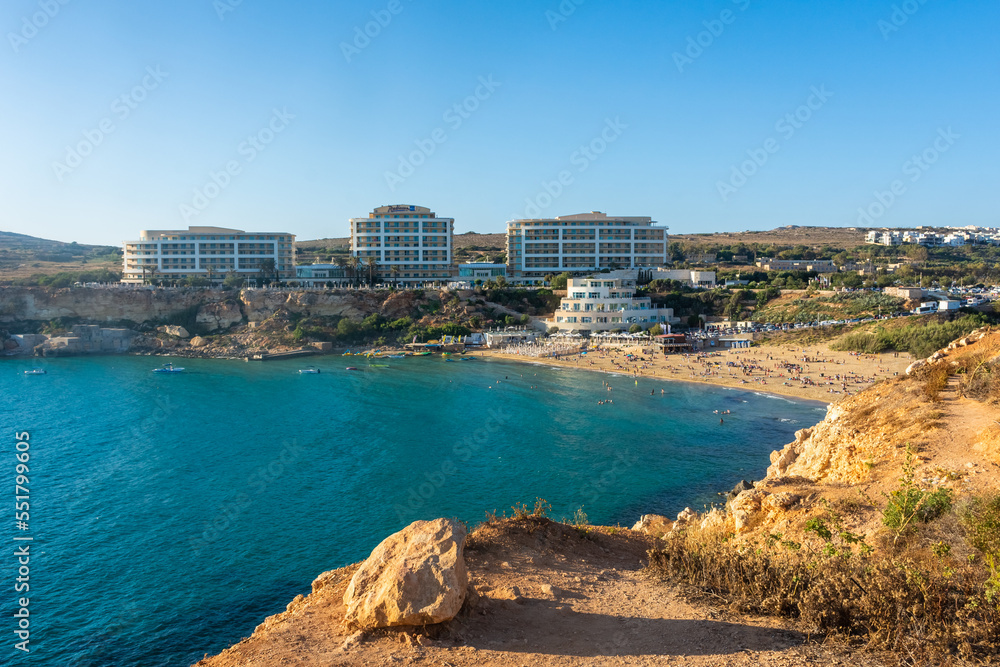 Mellieha, Malta, 21 May 2022:  Luxurious hotels in the Golden Bay