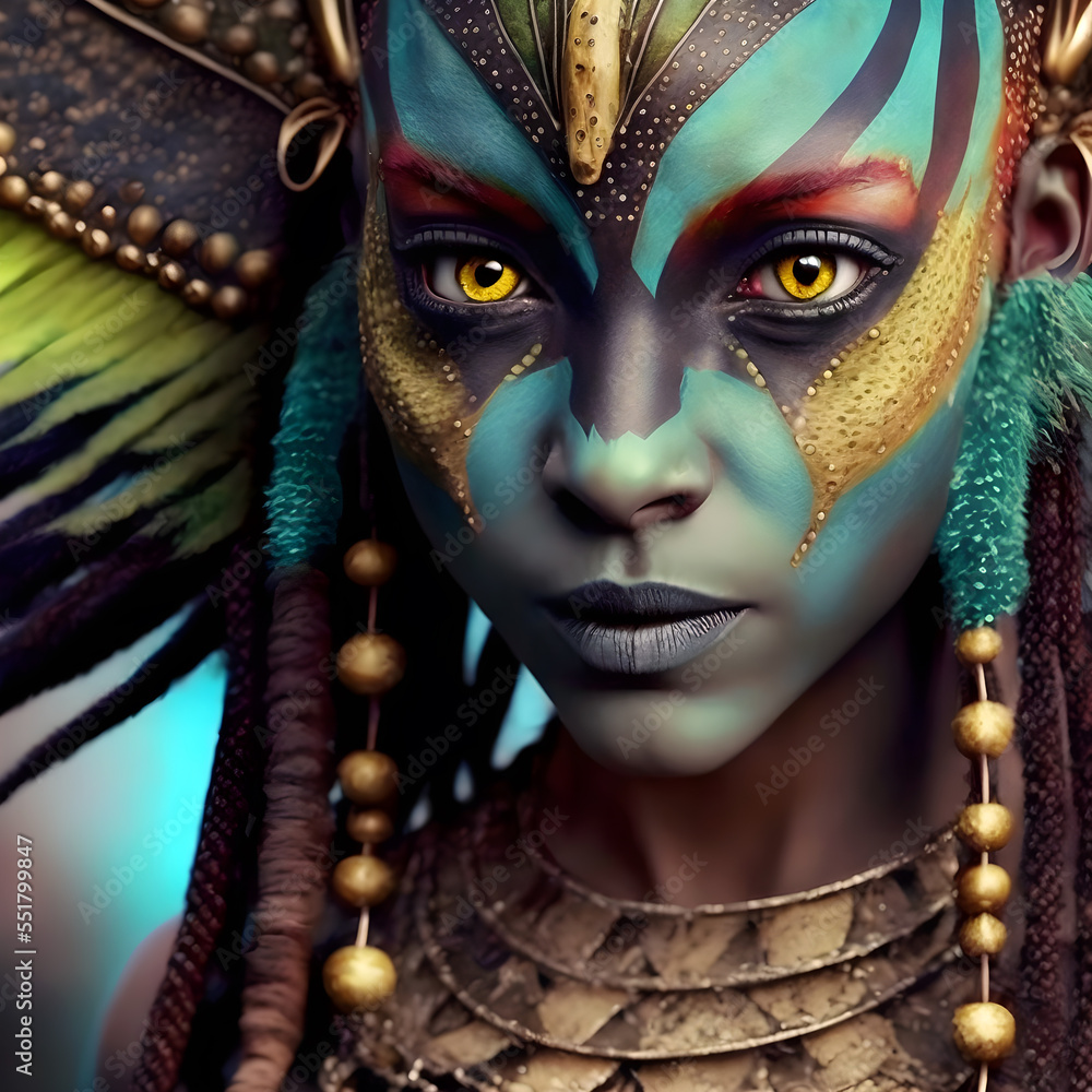 Fantasy Woman Alien in War Paint Stock-illustration | Adobe Stock