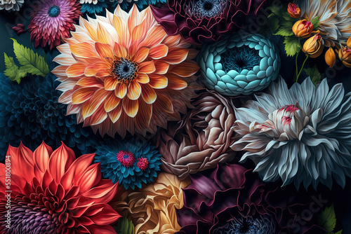 Oil painted flowers in vibrant colours. Generative AI