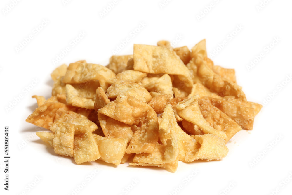 Pile of Crispy Fried Wontons From Chinese Restaurant Isolated on White Background