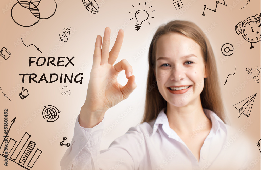 Business, technology, internet and network concept. Young businessman thinks over the steps for successful growth: Forex trading Business, technology, internet and network concept. Young businessman thinks over the steps for successful growth: Forex trading